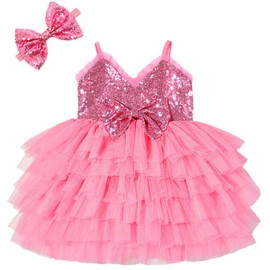 Cilucu Toddlers Flower Girls Dress Infant Sequin Tutu Dresses Kids Princess A-line Dress for Wedding Bridesmaid Girls Gown New Years Eve Gift Pink Valentine's Day Dress Size 18-24 Months