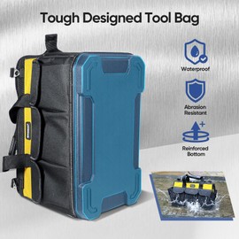 TICONN Tool Bag with Multi-Pockets Wide Mouth Tool Tote with Safety Reflective Straps, Adjustable Shoulder Strap and Ergonomic Handle (Yellow, 16" Molded Base)
