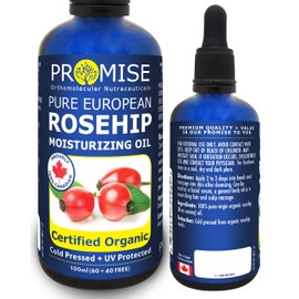 100ml ORGANIC PURE ROSEHIP Oil 100% Pure Certified For Moisturizes, Nourishes and Soothes dry skin, Made in Canada, Hexane-Free (100ml)