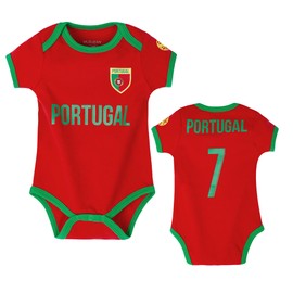 MUDJEAN Summer Baby Portugal Clothes Baby Boy Soccer Onesie Baby Girl Bodysuit Portugal #7 Newborn onepiece Soccer Outfit Red 0-3 Months