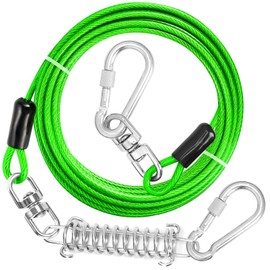 jenico Dog Tie Out Cable - 25ft Dog Lead for Yard - Heavy Duty Dog Chain with Shock Spring - Outdoor Tether Leash for Small Large Dogs Up to 500 lbs