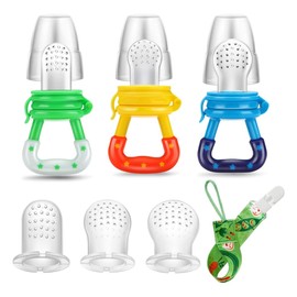 Juego de 3 Chupones alimentadores para bebés. Mordedera. Chupetes de alimentación para bebé con agarres texturizados, incluye puntas extras y Clip... 