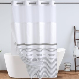 KONZENT Grey and White Boho Shower Curtain Grey Striped Hotel Fabric Stall Shower Curtain Machine Washable with Snap in Removable Liner for Bathroom Bathtubs Spa(54" (W) X 74" (H))
