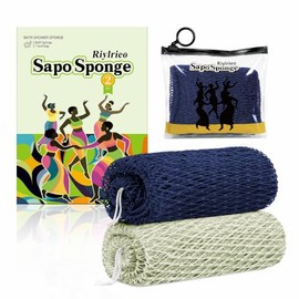 Esponja de red africana para la ducha, 2 esponjas exfoliantes para la ducha con bolsa de viaje impermeable, paño africano de secado rápido para una li