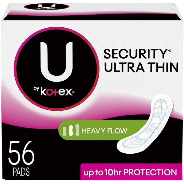 U by Kotex Security Ultra Thin Feminine Pads, Heavy Absorbency, Unscented, 56 Count