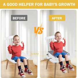 Child Booster Seat, Portable, Washable, Dismountable, PU Flexible Booster Seat, Chair Raiser for Children with 2 Safety Buckles, Non-Slip Seat Cushion, Chair Booster Seats for Home, On the Go (Grey