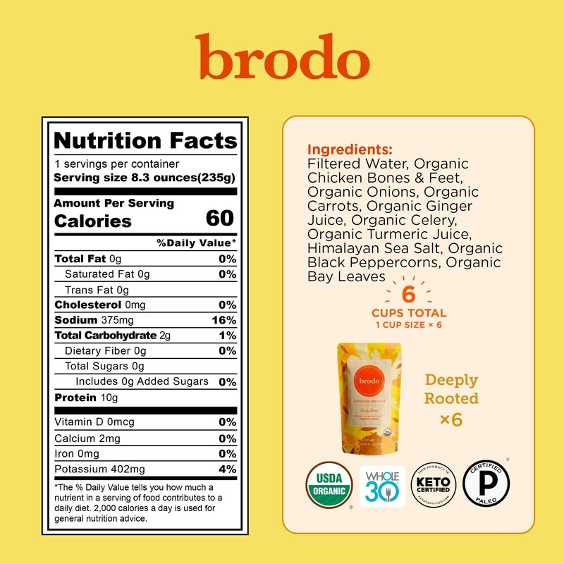 Brodo Deeply Rooted Organic Chicken Broth with Turmeric & Ginger,