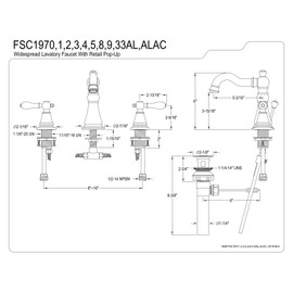 Kingston Brass FSC1974AL English Classic 8-Inch Widespread Lavatory Faucet with Retail Pop-Up, 5-1/8 Inch in Spout Reach, Black Stainless