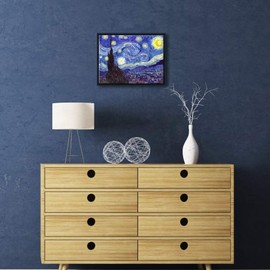 Pyradecor Black Framed Wall Art Starry Night Van Gogh Oil Paintings Reproduction Canvas Prints Abstract Landscape Pictures Wall Decor for Home Office Decorations