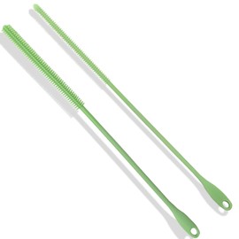 2 Pcs Silicone Straw Cleaner Brush with Hanging Ring, 6 mm & 8 mm Long Straw Cleaning Brush, Reusable Pipe Drinking Straw Brushes for Cleaning Straws Beverage Cover Bottle Lid (Green)