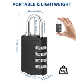 Pack of 4 Combination Padlocks, Small Combination Lock, Lock with Combination Code, Made of Zinc Alloy, Weatherproof, Combination Lock, 4 Digit, for School, Locker, Shed, Garden, Gym