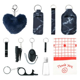 Zesirmay 10PCS Accessories Keychain Set for Women with Safety Alarm Key Chain,Whistle and Wirstlet KeyChain Set(Black)
