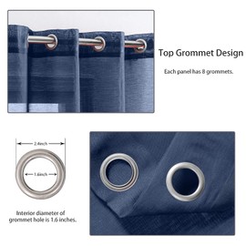 July Joy Semi Linen Look Sheer Curtains for Bedroom, Living Room Grommet Light Filtering Solid Voile Window Curtains, Set of 2 Panels (52 x 72 inch, Navy)