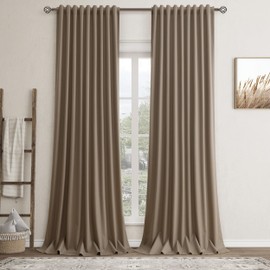 Dark Taupe Linen Blackout Curtains for Bedroom 96 Inch Length 2 Panels Set Back Tab Pocket Neutral Farmhouse Living Room Darkening Curtains Track System Thermal Insulated Black Out Drapes 52x96