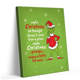 Christmas Canvas Wall Art Decor with Inspiring Quote - 'Maybe Christmas Means a Little Bit More' Festive Green Background with Snowflakes - 11X14 inch Adds Holiday Spirit to Home Decor