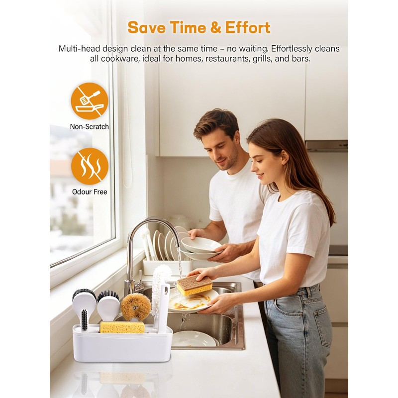 7 Pack Kitchen Cleaning Dish Brush Set with Storage Box