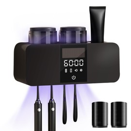 Toothbrush Cleaner & Wall Mounted Toothbrush Holders,Cleaning and Air Drying LED Smart Screen and Timer Function Rechargeable Cordless Tooth Brushing Holder for Bathrooms(Black)