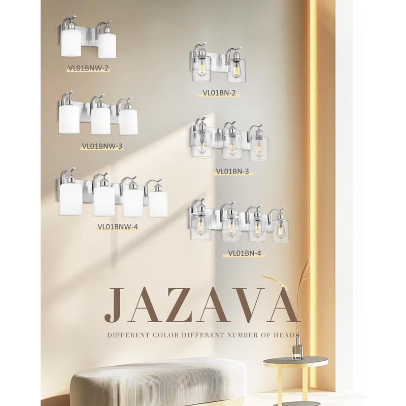 JAZAVA 3-Light Bathroom Vanity Light, Brushed Nickel Wall Sconce, Modern