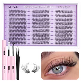 ALICE Wispy Lash Clusters Kit, Natural Lash Extension Kit Cluster Eyelash Extension Kit, 162pcs C-Curly 10-14mm Eyelash Clusters with Lash Glue Bond and Seal Tweezers