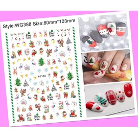 Christmas Reindeer Santa Tree Snow Snowman Bear Penguin 3D Nail Sticker Wg388 for Nails Design Nail Art Stickers Decals Supplies Manicure Tips Sticker Colorful for Nail Decorations