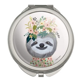 Happy Sloth Flowers in Hair Compact Travel Purse Handbag Makeup Mirror