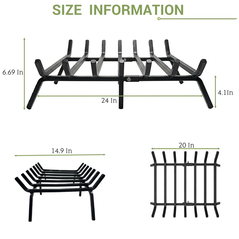 24 Inch Fireplace Grate, 1/2" Solid Steel Fireplace Log Holder,