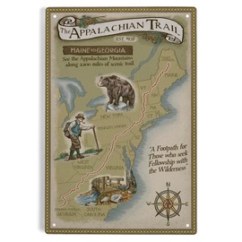 Lantern Press 6x9 Inch Metal Sign, Appalachian Trail Map