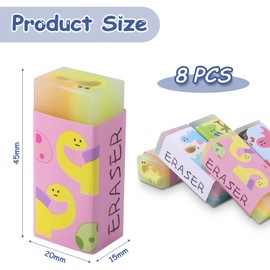 JIANTA Eraser, 8 Piece Eraser Children's Set, 2B Soft Eraser with Dinosaur Pattern, Scented Eraser, Stationery for Children's Parties for School, Home, Office Supplies, Stationery (4 Colours)