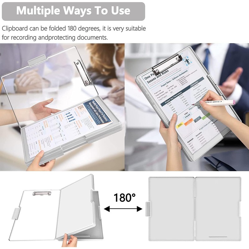 A4 Clipboard with Storage Compartment, 2 Storage and Side Opening