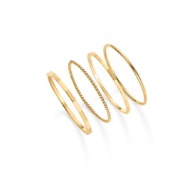 PAVOI 14K Gold Plated Four Pieces Thin Rings Set for Women | 4 Dainty Stacking Rings Pack | Minimalist Stackable Bands (Yellow Gold, 6)