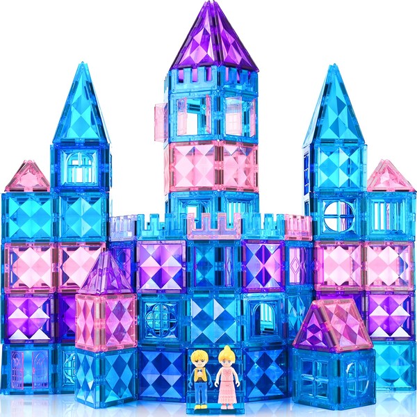 BENOKER 102pcs Frozen Castle Magnetic Tiles - 3D Diamond Building Blocks, STEM Educational Kids Toys for Pretend Play, 3 4 5 6 7 8 Year Old Girl Birthday Gifts for Your Princess and Prince