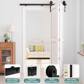 WINSOON 40" Bifold Barn Door Hardware: Smooth Quietly Bi-fold Sliding Door Hardware for 36" Closet Doors - Black Folding Door Track Kit Easy to Install - Bi Fold Barn Door Hardware Kit Without Door