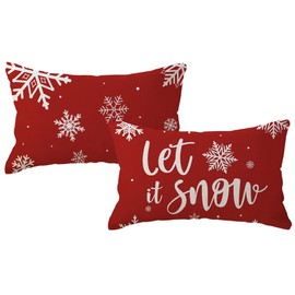 Red Winter Holiday Decor Throw Pillow Cover 12x20 Set of 2 Farmhouse Christmas Decorations Snowflake/Let It Snow Winter Decorative Rectangular/Lumbar Cushion Covers for Sofa/Couch/Porch