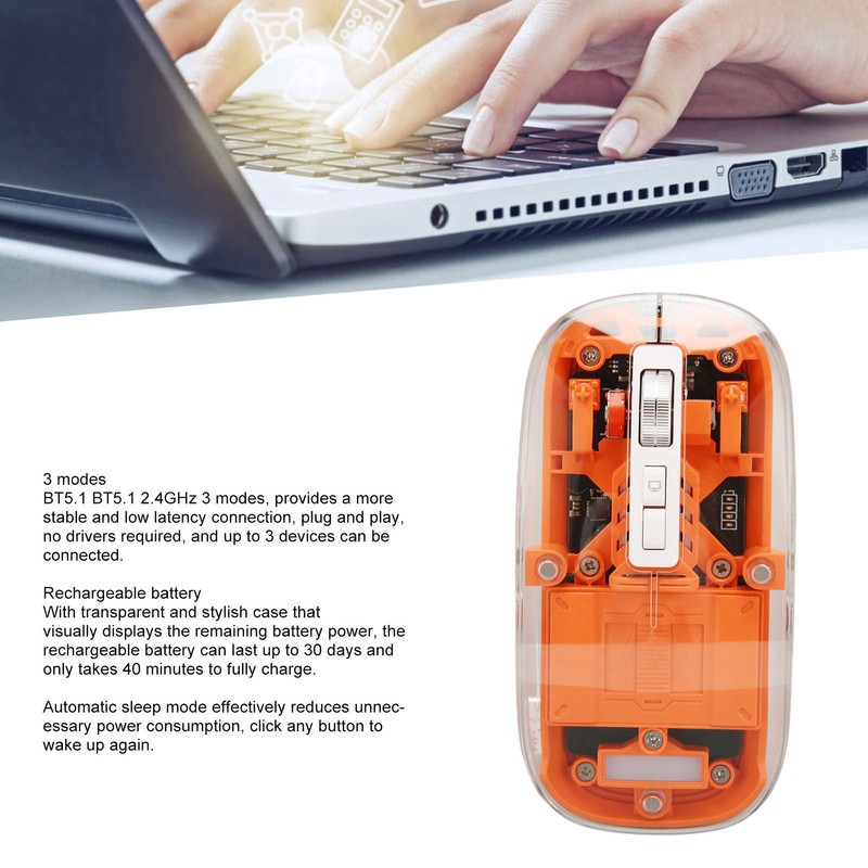 Wireless Bluetooth 3 Mode BT5.1 BT5.1 2.4GHz Mouse Transparent Clear