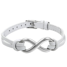 OIDEA Unisex Bracelet Infinity: Men Women White Leather Bracelet Charm Infinity Symbol Bangle Bracelet Stainless Steel Leather Adjustable Gift for Men Women Girls Boys, Leather Stainless Steel,
