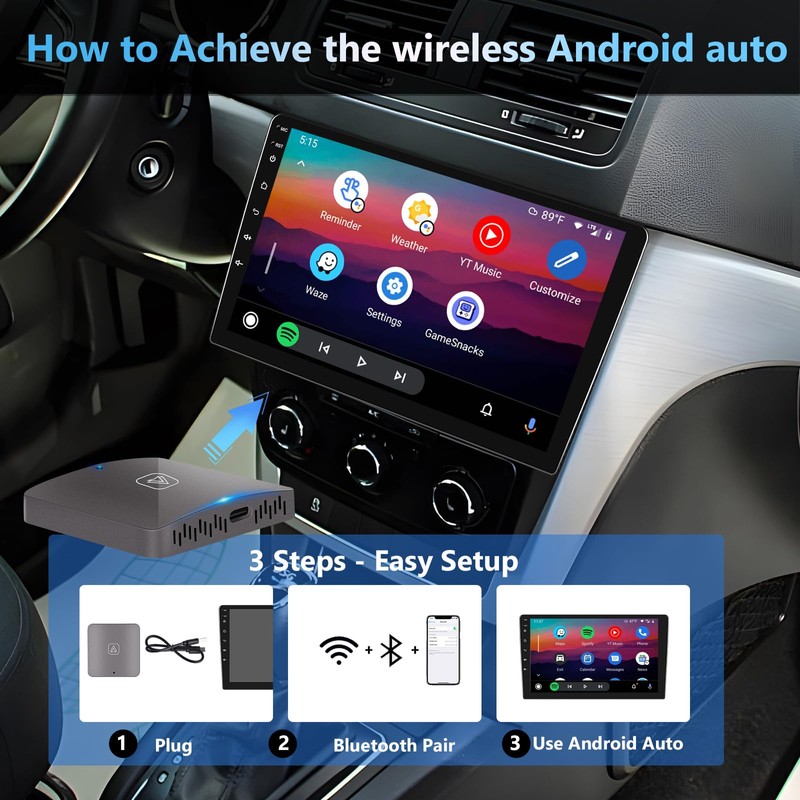 Podofo Android Auto Wireless Adapter, Kabelloser Android Auto Dongle für
