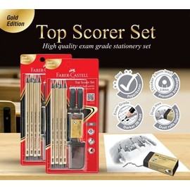 New Faber Castell 100% Original Top Scorer Set Exam Grade | 2B Pencil Set | Stationery Set | Suitable For Examination School Kids Office Home | Black Gold Color