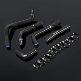 Radiator Coolant & Heater Silicone Hose Kit Replacement For Kawasaki 1995-2006 KDX220R KDX200 KDX 200 220 (Black-With Clamp Set)