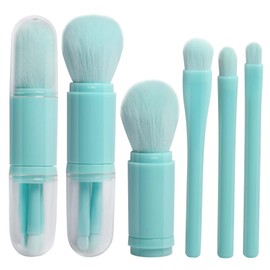 Make Up Brush Set, Portable, 4-in-1 Retractable Makeup Brush Sets, Travel Cosmetic Brush, for Face, Powder, Lips, Eyeshadow Brush, Mini Small Cosmetic Brush, Makeup Brushes Set (Blue)