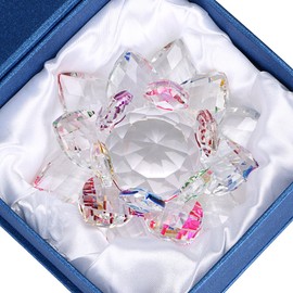 OwnMy Sparkle Crystal Lotus Flower Hue Reflection Feng Shui Home Decor with Gift Box (5 Inch/ 130MM)