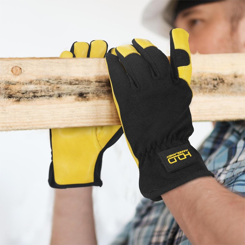 HandLandy Men's Leather Utility Gardening Gloves, Dexterity & Breathable Construction