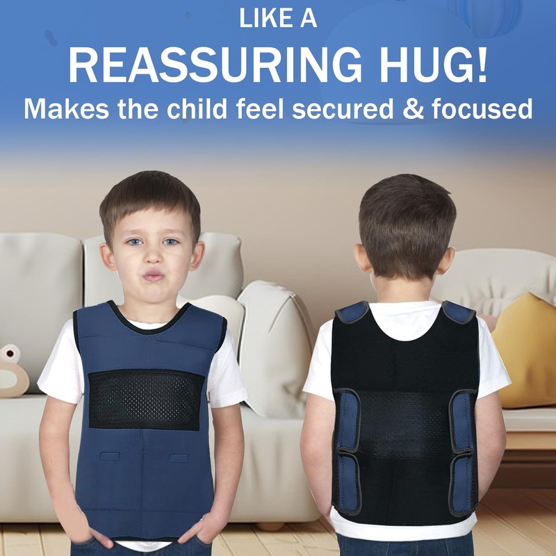 Vest for Kids Including 6 Removable Weights (Navy Blue, Medium)