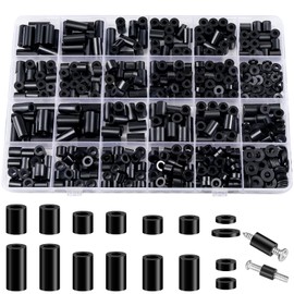 600 Pcs Electrical ABS Spacers Black Nylon Round Spacer for Screws Switch and Receptacle,Plastic Standoff Screw Nut Assortment Kit Without Threaded,Hardware for M3/M4 Screws