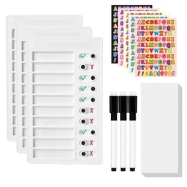 3 Plates Checklist Children's Weekly Planner Whiteboard 20 x 12 cm with 3 Marker Pens & 10 Blank Paper, To Do List Wipe Clean Children's Memo Routines Planner Cards Children's Board A Simple Plan