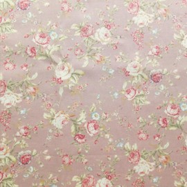 Vintage Floral Print Cotton Poplin Fabric Dusky Pink with Green and Cream - per metre
