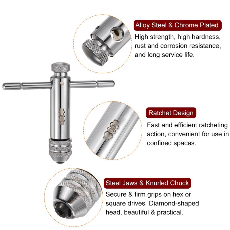 HARFINGTON T-Handle Ratchet Tap Wrench + Metric Tap Set, 7pcs