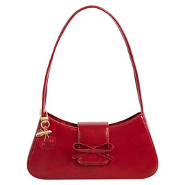 JeVenis Cherry Red Shoulder Bags for Women Cherry Keychain Leather Purse Small Handbag Crossbody Bags Fashion Clutch Purses