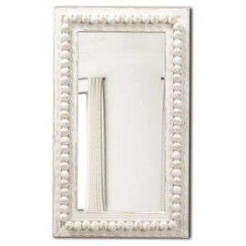 Sintosin Farmhouse Mirrors for Wall Decor with Beaded Border 24 Inches, Hanging Distressed White Bathroom Mirrors for Vanity, Rustic Wood Framed Rectangular Wall Mirrors Decorative