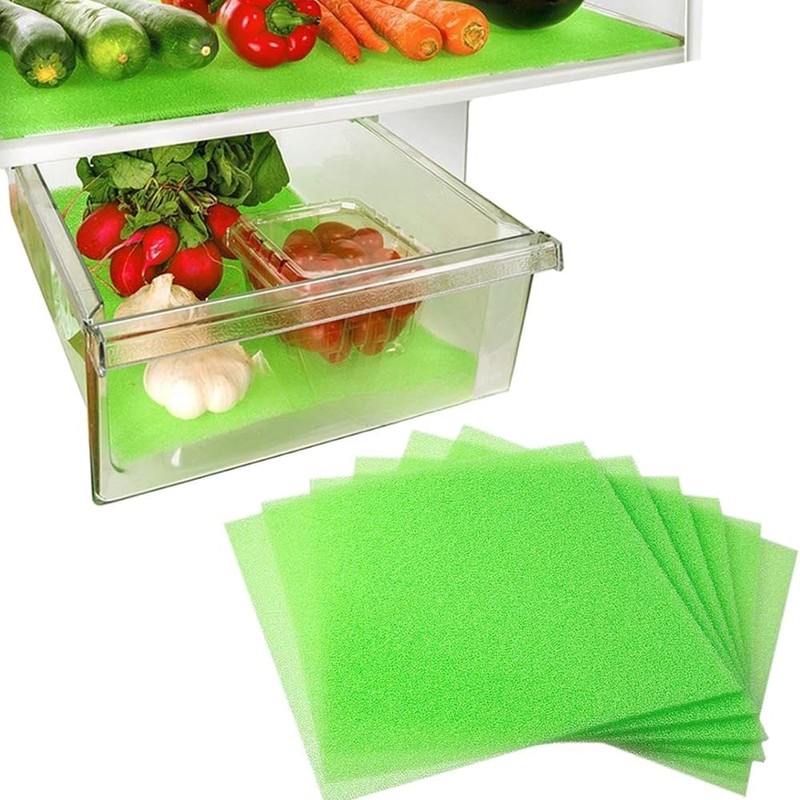 Zodazoqa 6Pcs Breathable Refrigerator Liners, Washable Reusable, Green