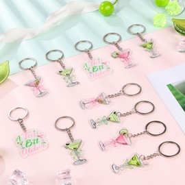 Serencatcher 12Pcs Martini Keychains Gifts, Green Pink A Tiny Bit Older Martini Party Favors 5 Styles Double-Sided Printed Acrylic Keyrings for Cocktail Martini Birthday Bachelorette Party Supplies